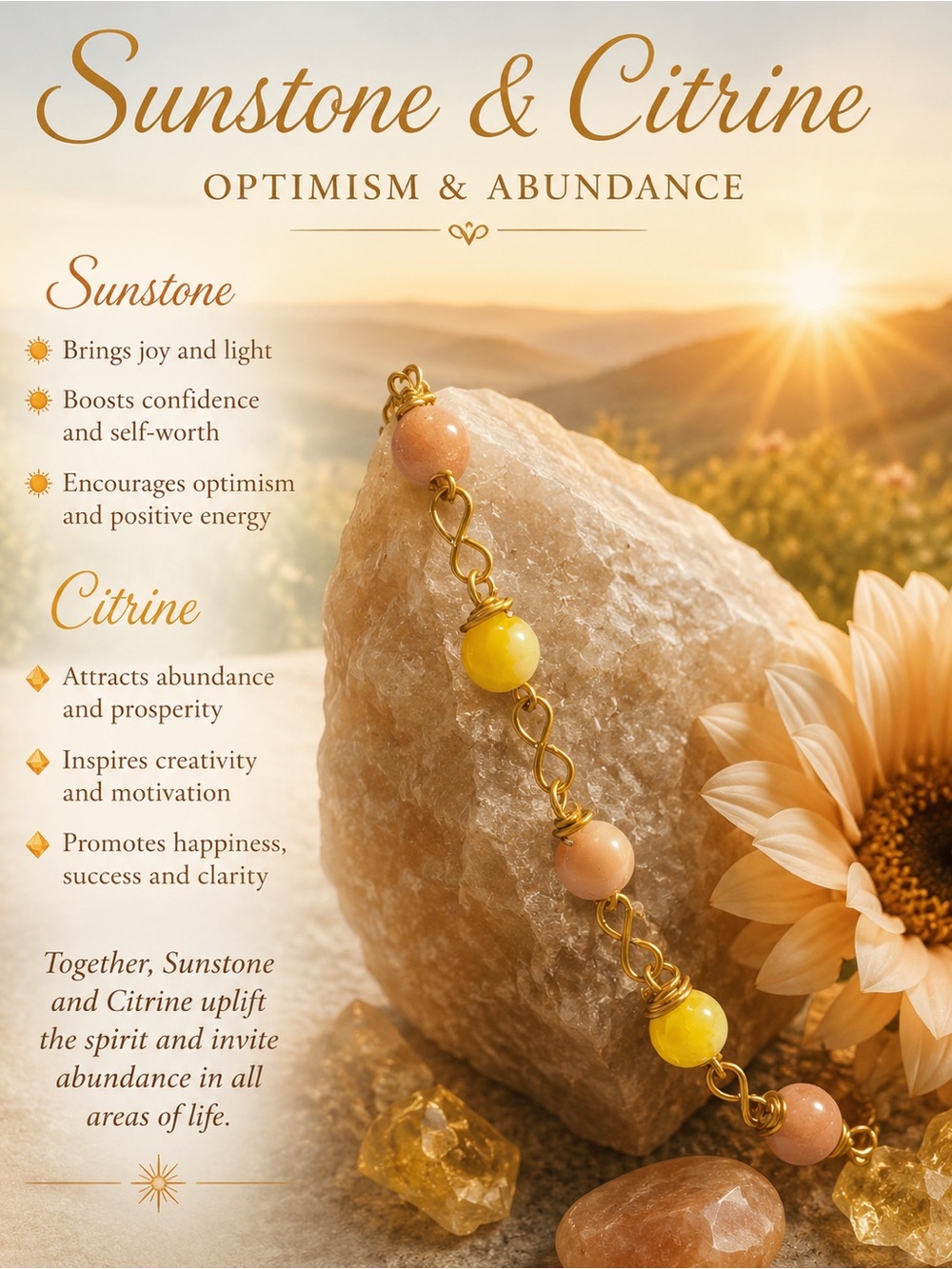 Sunstone & Citrine Beaded Bracelet — Yellow & Peach Gemstone Jewelry